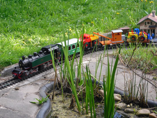 Der Zug fährt um den kleinen Teich